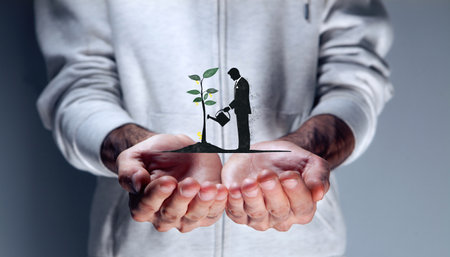 man watering tree, growth of idea and property