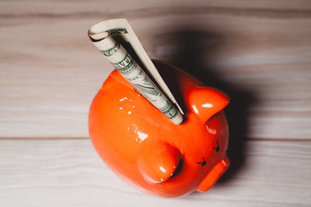 piggy bank with money business conceptの写真素材