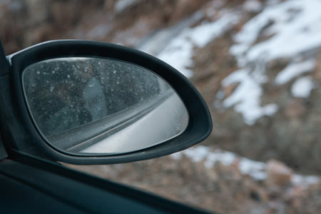 car window with white background and blue skyの写真素材