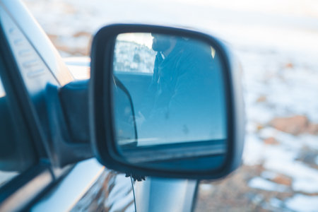 car mirror on the roadの写真素材