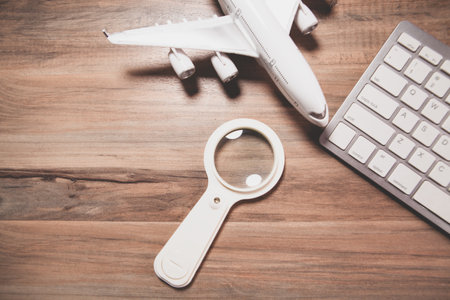 search for airline tickets on the internetの写真素材