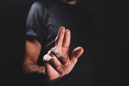 stop gesture on the hand, close - up.