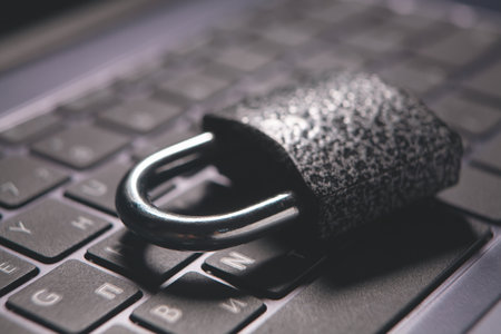 padlock on laptop keyboard. internet security