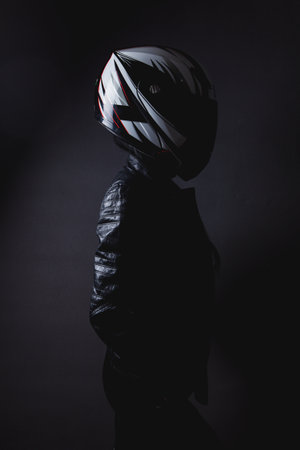 biker helmet with motorcycle ...の写真素材