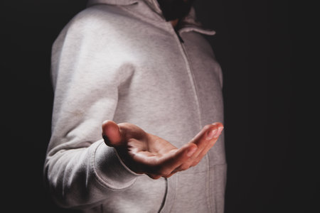 close - up of a man's hand showing somethingの写真素材