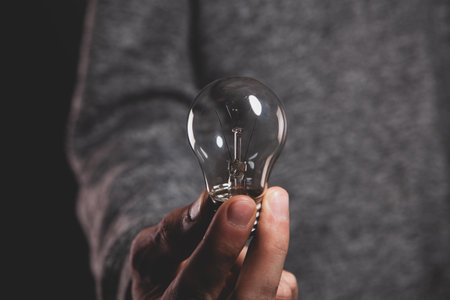 a person holds in a hand with an bulb.