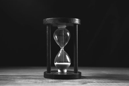 hourglass in black and white.