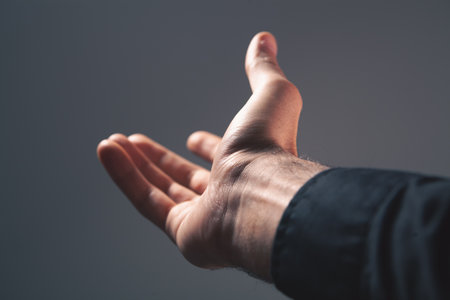 man hand showing stop signの写真素材