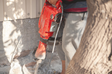 man working with a chainsawの写真素材