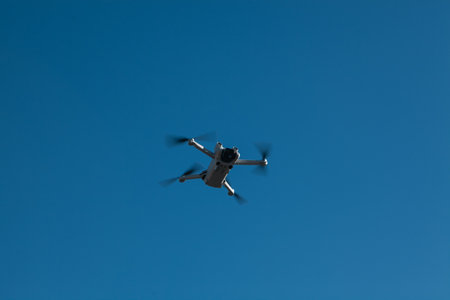 flying drone in the skyの写真素材