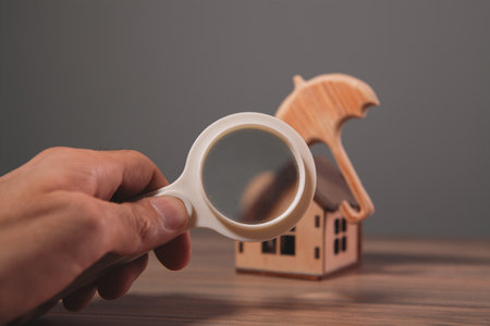 a man's holding a wooden house in his hand, a model 's house, concept of buying a new property.の写真素材