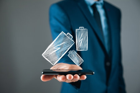 businessman holding an open hand with his fingersの写真素材