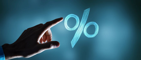 businessman holding a sign of percent icon.の写真素材