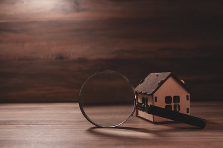 magnifying glass on table with copy spaceの写真素材