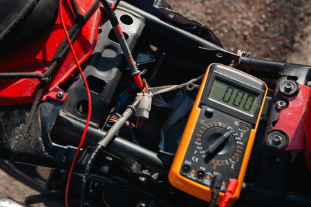 electric motor meter with electric plug and battery for electric motor.の写真素材