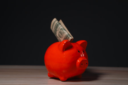 money and piggy bank on the table