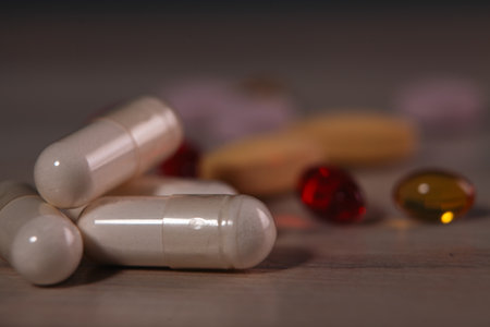 pills on a wooden table, medicine