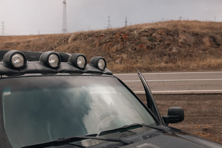 the car on the roadの写真素材