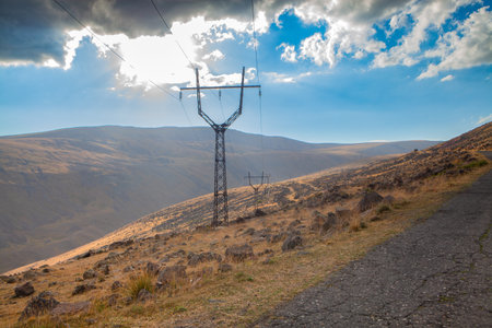 High voltage electricity pylons in the mountains.