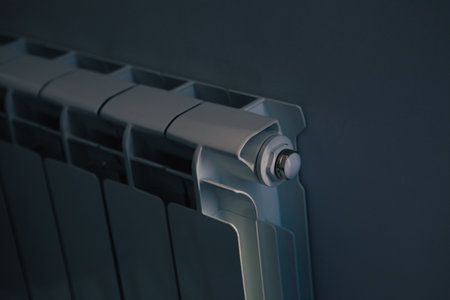 Heating radiator, close-up view of radiator with temperature control