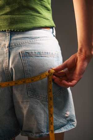 Close-up of a woman measuring her waistline