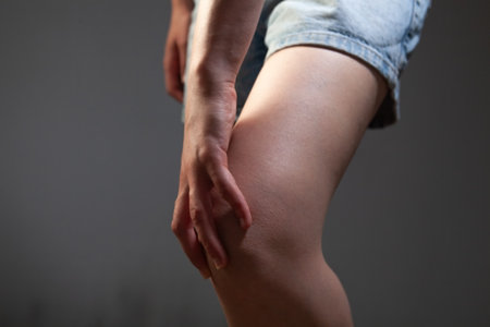 Woman suffering from pain in knee, closeup. Health care conceptの写真素材