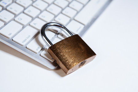 Padlock on a computer keyboard. Concept of security, data protection.