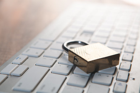 Padlock on a computer keyboard. Cyber security and data protection concept.