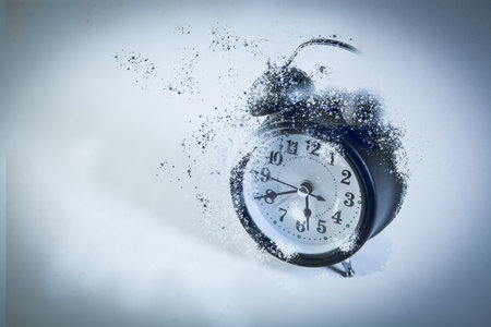 close up view of clock with falling downの写真素材