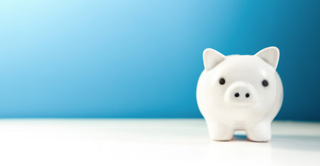 Piggy bank on a blue background. Saving money concept.の写真素材