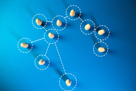 network structure on a blue background with copy space, media conceptの写真素材