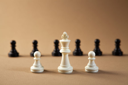Leadership concept with chess pieces on a brown background. Selective focus.