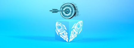 rocket and a target on a blue backgroundの写真素材