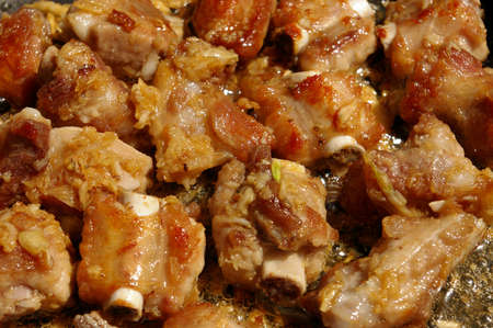 Pork bone fried with garlidの写真素材
