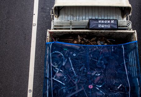 Top view of transportation truck on roadの写真素材