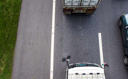 Top view of transportation truck on roadの写真素材