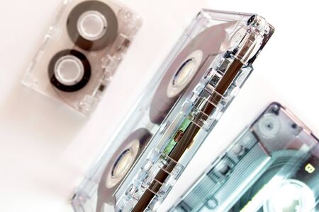 Different sizes of audio cassette tape isolated on white background