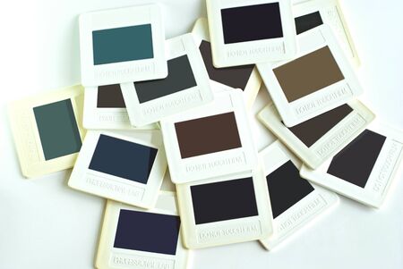 Set of old reversal film in plastic frame mountingの写真素材