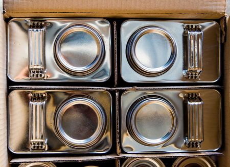 Metal packaging of chemical contents in paper boxの写真素材