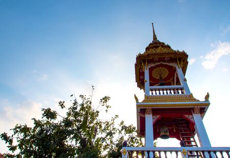 Thai ornamental pattern on the bell tower in thai templeの写真素材