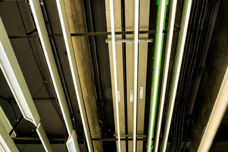 Lamps, water pipes, electrical power and communication system ducts, Ceiling mounted