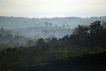 Morning mist and mountain view in the countryside