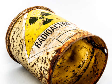 Rusty and decay steel container of old Radioactive material barrel, Radiation garbage emissionsの写真素材