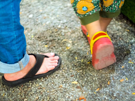 Leg only people walking in the outdoor park