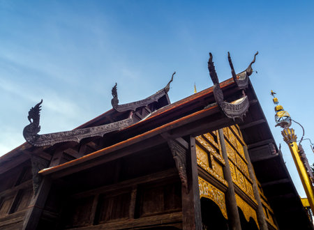Ancient old wooden building in the clear blue sky dayの写真素材