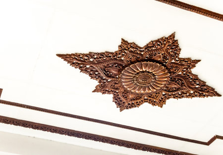 Beautiful art pattern decoration on the ceiling of the rooms in the templeの写真素材