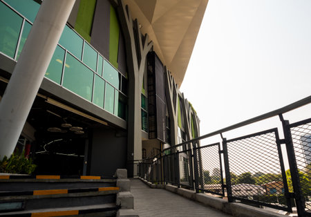 Panoramic view of modern building From the hallwayの写真素材