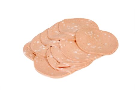 slices of ham on isolated backgroundの写真素材