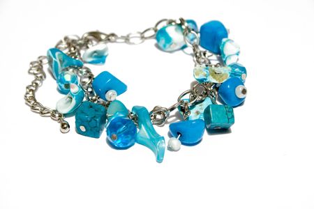 blue bracelet on the white isolated background