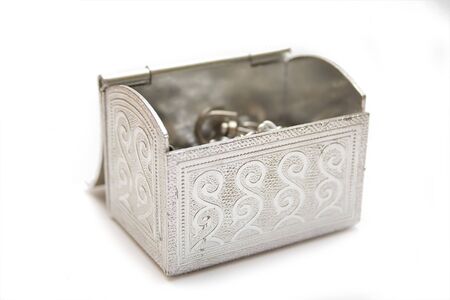 silver box on the white isolated backgroundの写真素材